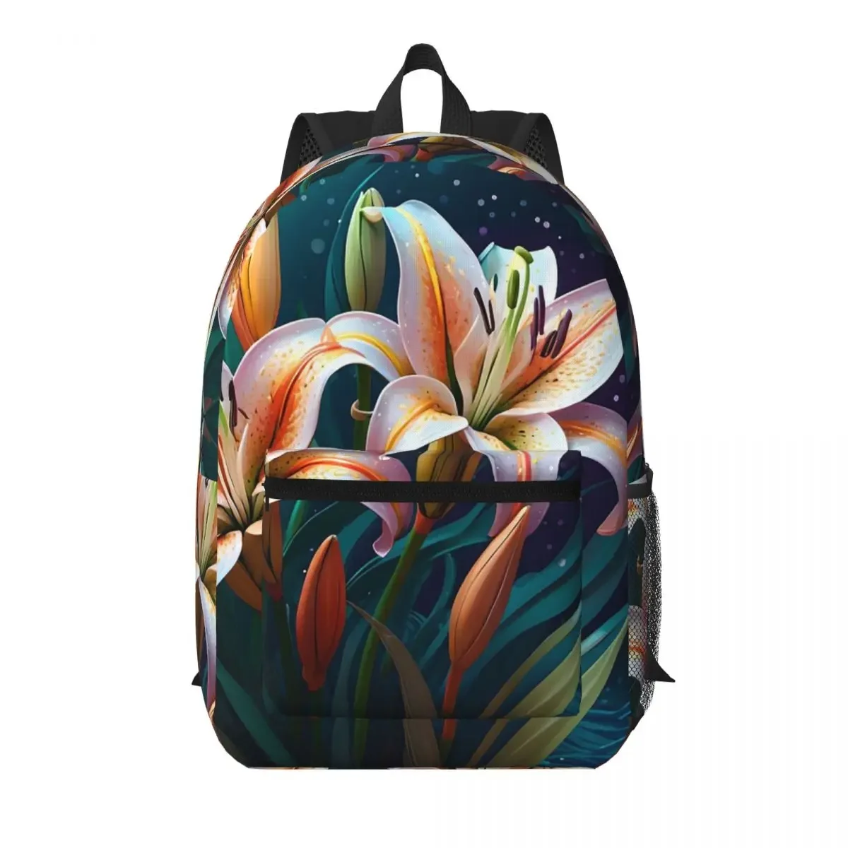 Lily Flowers Realistic Illustration Style Student Backpack School Bag Hiking Travel Daypack for Men Women Bookbag Shoulder Bags