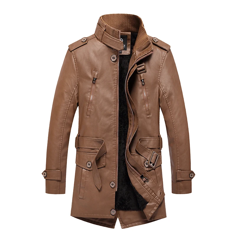 

Men Fashion Winter Stand Collar Jacket High Quality Male Pu Leather Windbreaker Casual Classic Windproof Warm Pu Jacket for Men