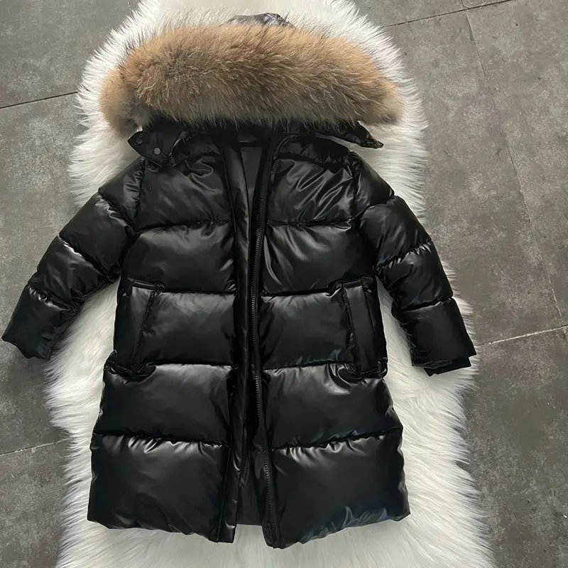 2024 Girl Winter Jacket Real Fur Waterproof Hooded Long Girl Winter Outerwear Coat 2-11 Years Teenage Boys Parka Snowwear