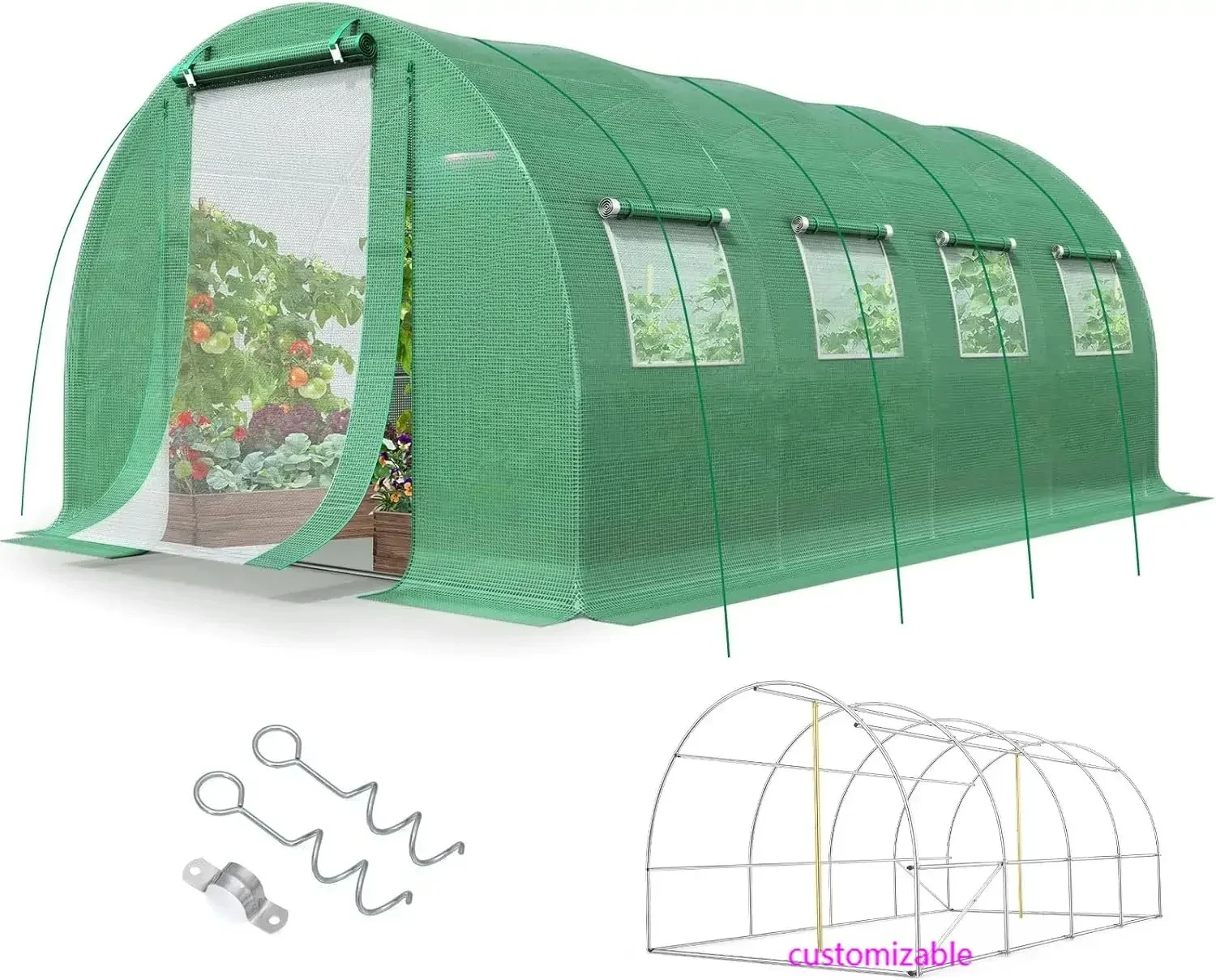 

20x10x6.6FT Greenhouse for Outdoors, Large Walk-in Heavy Duty Galvanized Steel Frame, Mesh Door Screen Window