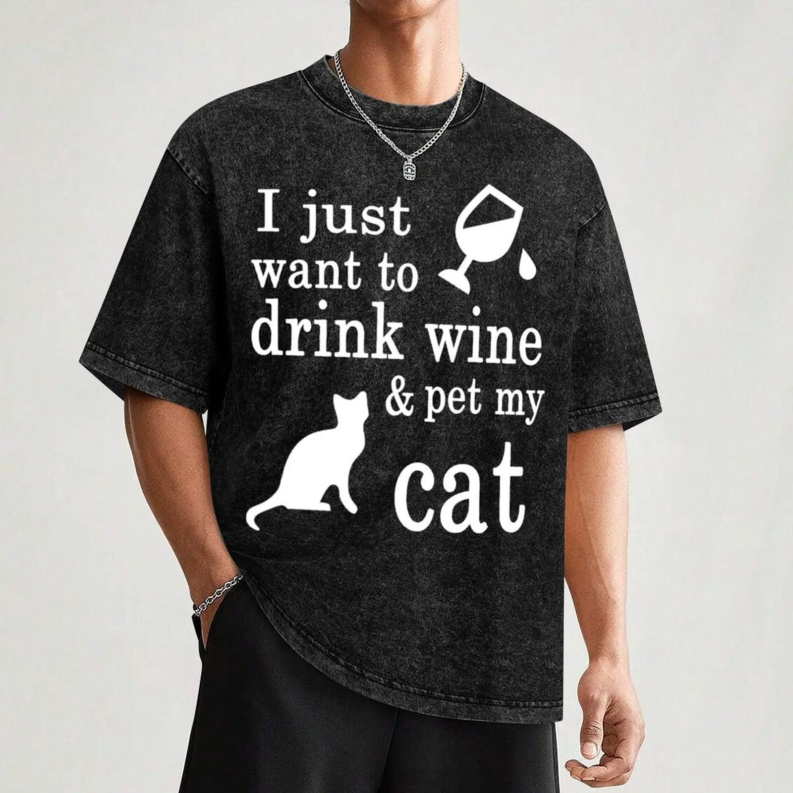 I JUST WANT TO DRINK WINE & PET MY CAT T-Shirt High Elasticity Sports T-Shirt