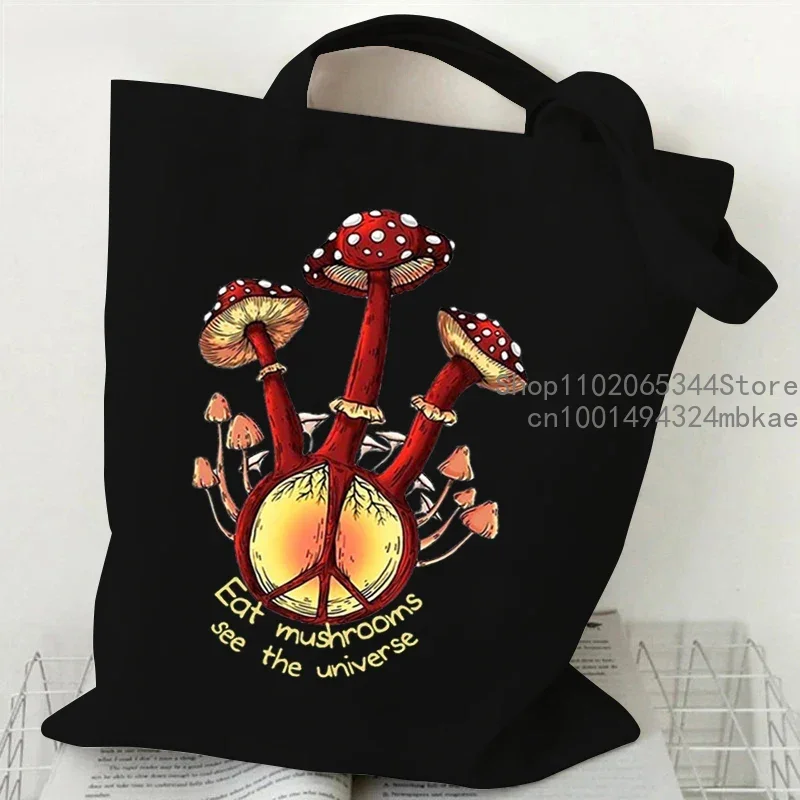 Women Mushroom Series Handbags Inky Cap Mushroom Print Canvas Tote Bags Funny Bleeding Tooth Fungusc Graphics Side Bag for Women