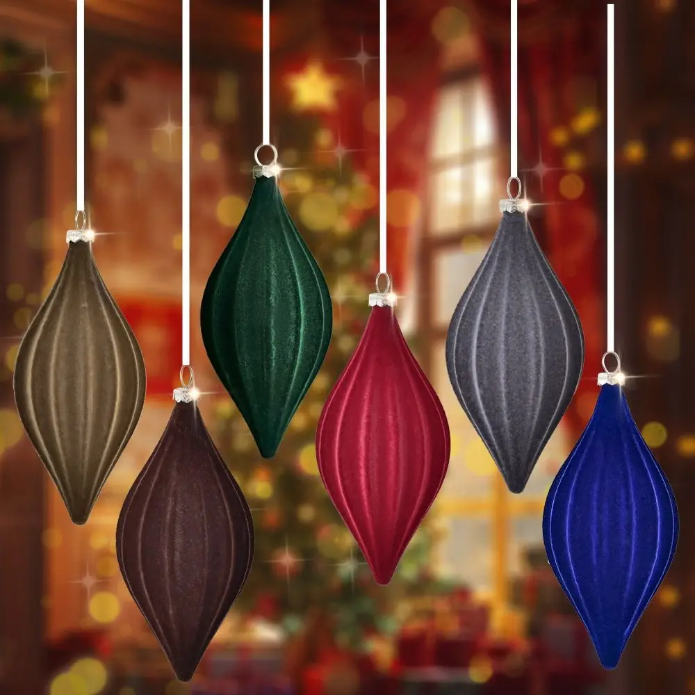 2pcs Flocked กํามะหยี่คริสต์มาสกรวย Ball จี้ Shatterproof พลาสติกคริสต์มาสแขวนลูกบอล Reusable Xmas Tree เครื่องประดับ