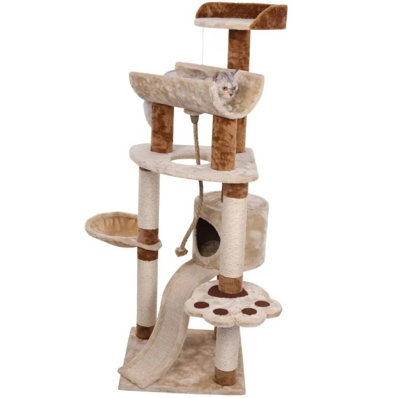 

57-Inch Luxury Fashion Multi-Level Cat Tree Comfortable Hanging Basket with Sisal Scratching Posts for Large Cats