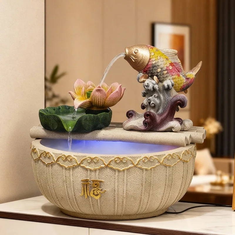HYS Office Shengcai Ornament Indoor Water System Landscape Flow Circulating Water Fish Tank Fish Farming Cornucopia