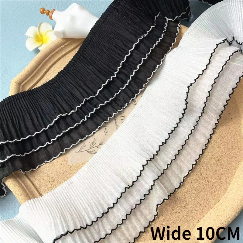 10CM Breit Drei Schichten Chiffon Gefaltete Spitze Stoff Stickerei Band Frilled Elastische Rüschen Trim Kleid Vorhang Hinzufügen Saum Decor