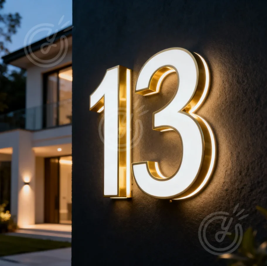 Tanda LED 3D Kustom dengan Lampu Belakang, Nomor Rumah, Logo, Dekorasi Rumah Modern, Nomor Kotak Surat, Tanda Tahan Air untuk Luar Ruangan
