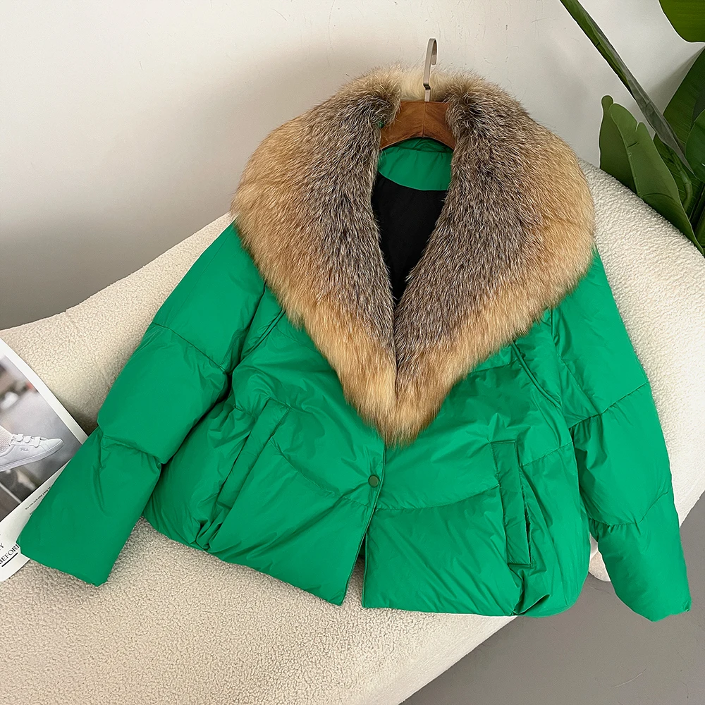 OFTBUY Real Fur Coat 2024 Autumn Winter Fur Coat Women Warm White Duck Down Jacket High Street Designer European Fashion