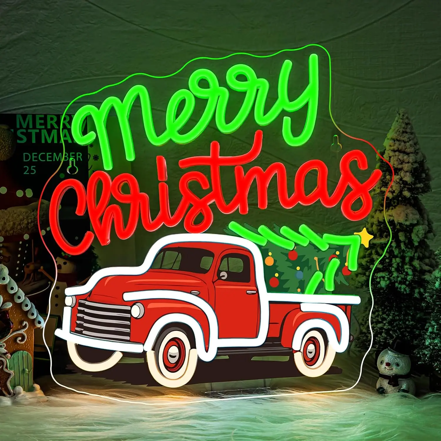 Merry Christmas Neon Sign Truck Neon Signs for Wall Decor Christmas Gifts Led Lights for Bar Man Cave Club Party Bedroom