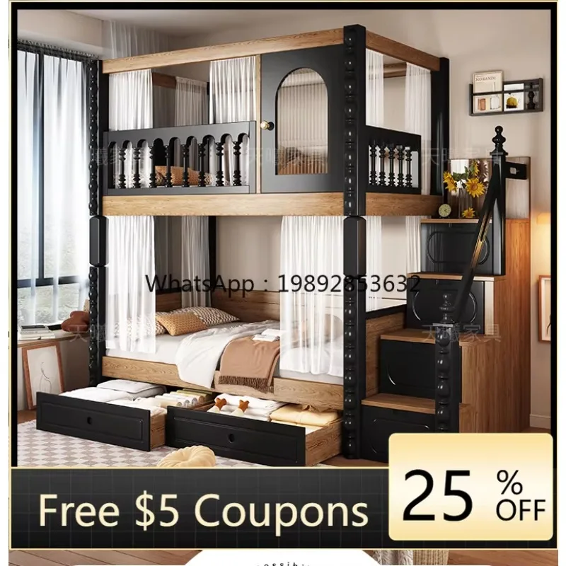 LYY Mid-century Style Children's Bunk  Double Layer  All Solid Wood Thickened High Low Bed Adult Duplex Second Floor