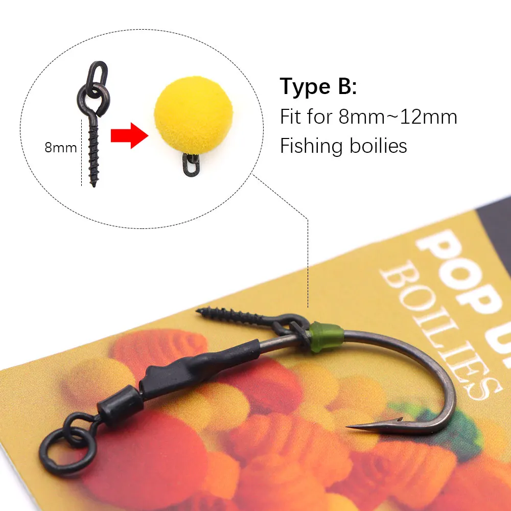 4pcs Ready Tied Ronnie Rigs Barbed Fishing Hooks With Pop Up Boilie Connector Rolling Swivels Oval Bait Screws For Fish Tackle