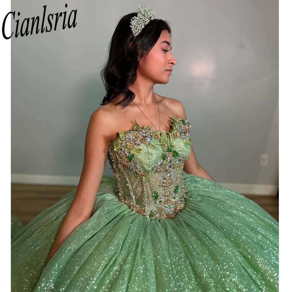 فساتين Quinceanera أخضر نعناعي ، زينة ، قطار طويل ، زهرة ، حلو ، 15 ، 16 سنة ، حفلة عيد ميلاد ، مسابقة ، ملكة جمال غالا ، مصنوع حسب الطلب