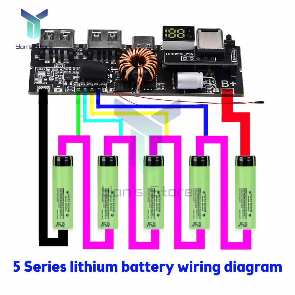 65W/100W QC3.0 PD 2.0 3.0 Mobile Power Bank PPS Fast Charge Module Micro/Type-C USB 18650 Charging Module Temperature Protection