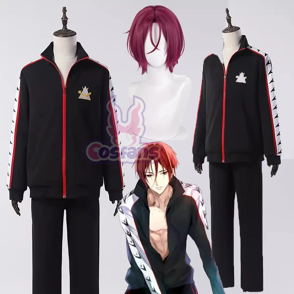 Anime Free! Iwatobi Swim Club Rin Matsuoka Cosplay Costume Wig Black Jacket Samezuka Academy Uniform Zipper Hoodie for Women Men