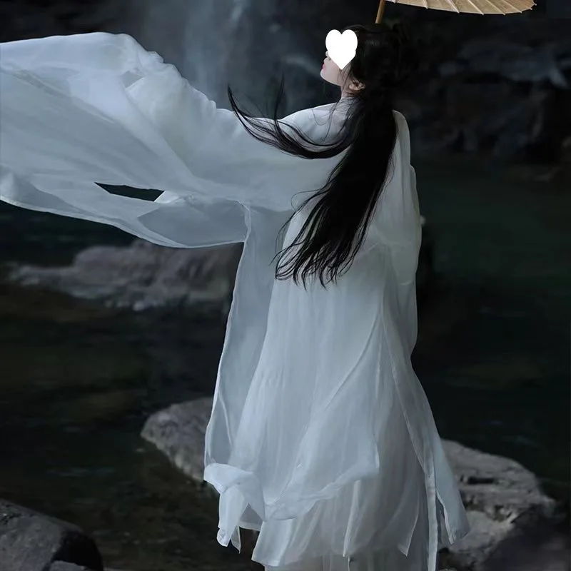 

Hanfu для женщин, супер фея, элегантный древний костюм для взрослых, сказочный стиль, полный комплект, чистый белый простой костюм Hanfu, полный комплект