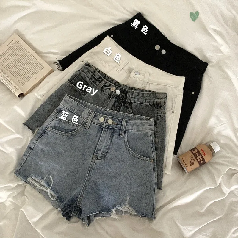 

High Waist Loose Fit Ripped Denim orts Women's Summer New Sle Thin Wide Leg A-Line Hot Pants Trendy Cotton Blend orts