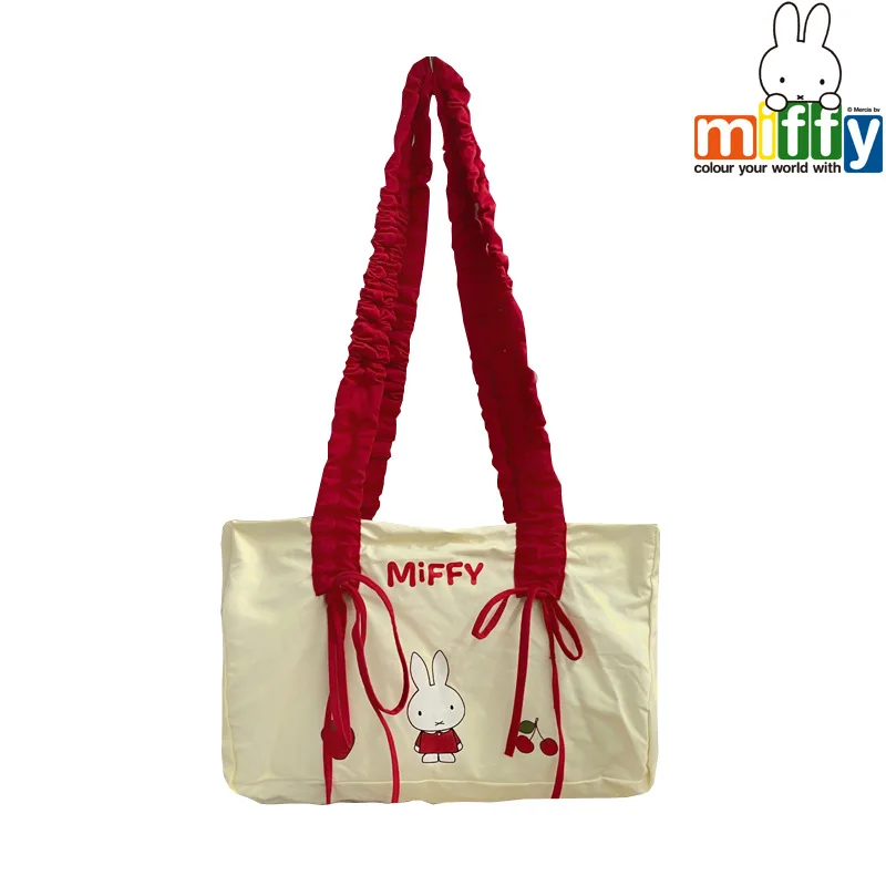 Miffy New Models Anime Cartoon Large Capacity Design Sense Bag Lady Niche Fold Bow Knot Single Shoulder Canvas Daily Kawaii Girl