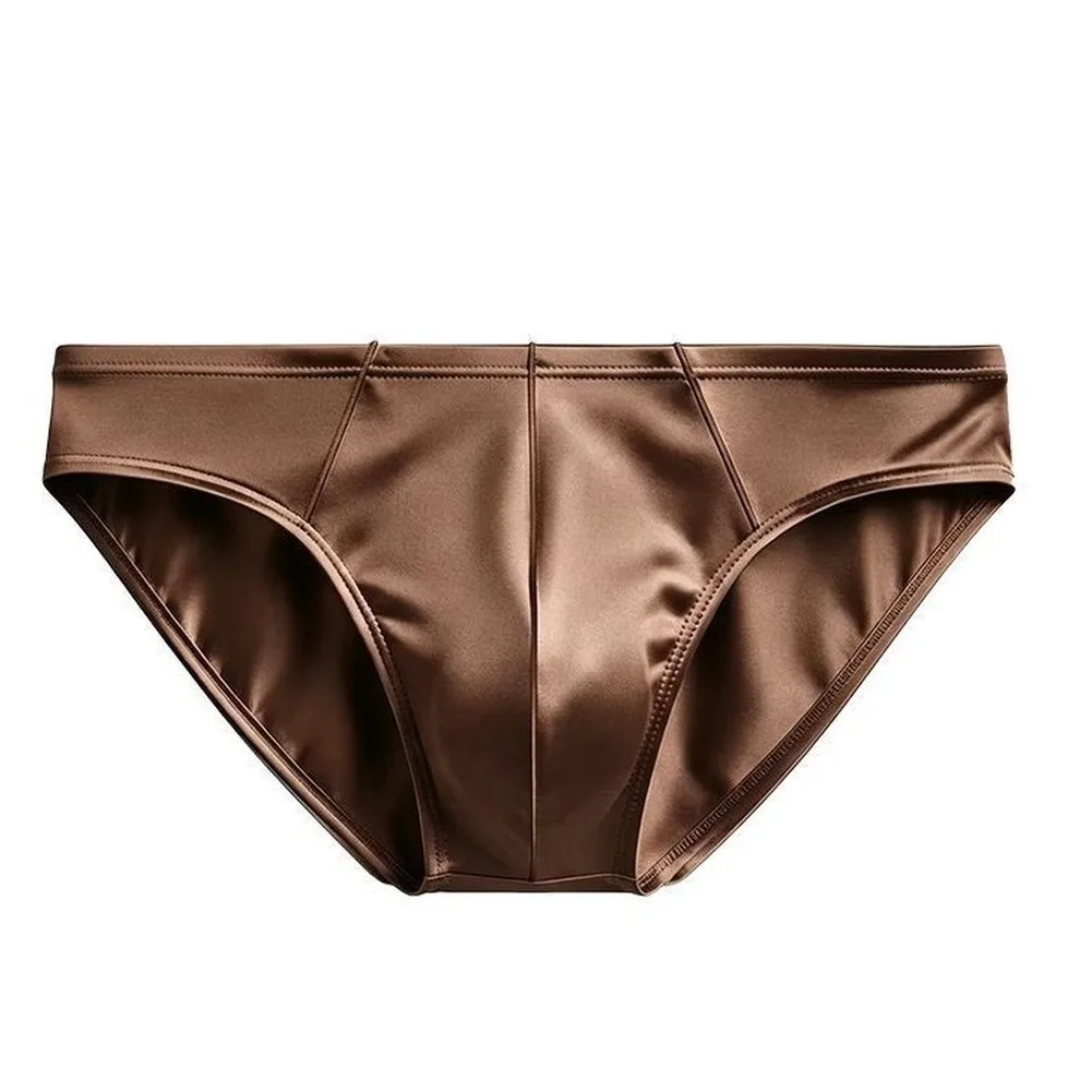 Men Satin Briefs Underwear Bulge Pouch Mid-Waist Solid Breathable Panties  U‑Pouch Stretch Elastic Men Panties