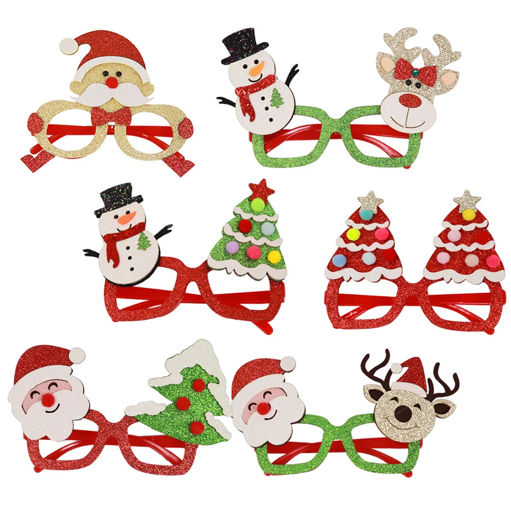 

6Pcs Christmas Party Eyeglasses Lightweight Nonwovens Photo Props Funny Xmas Costume Decorative Eyewear Christmas Eyeglasses