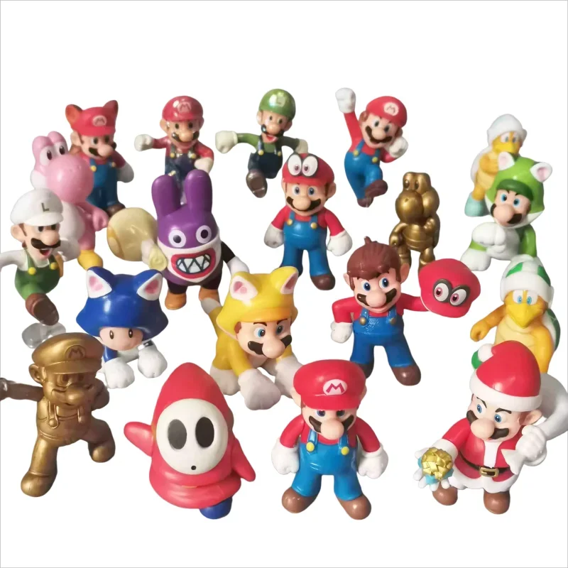 

Genuine SuperMario Bros Cartoon Figure Cute Red Mushroom Luigi Marios Wario Kinopio Peach Birdo Model Desktop Ornament Gifts