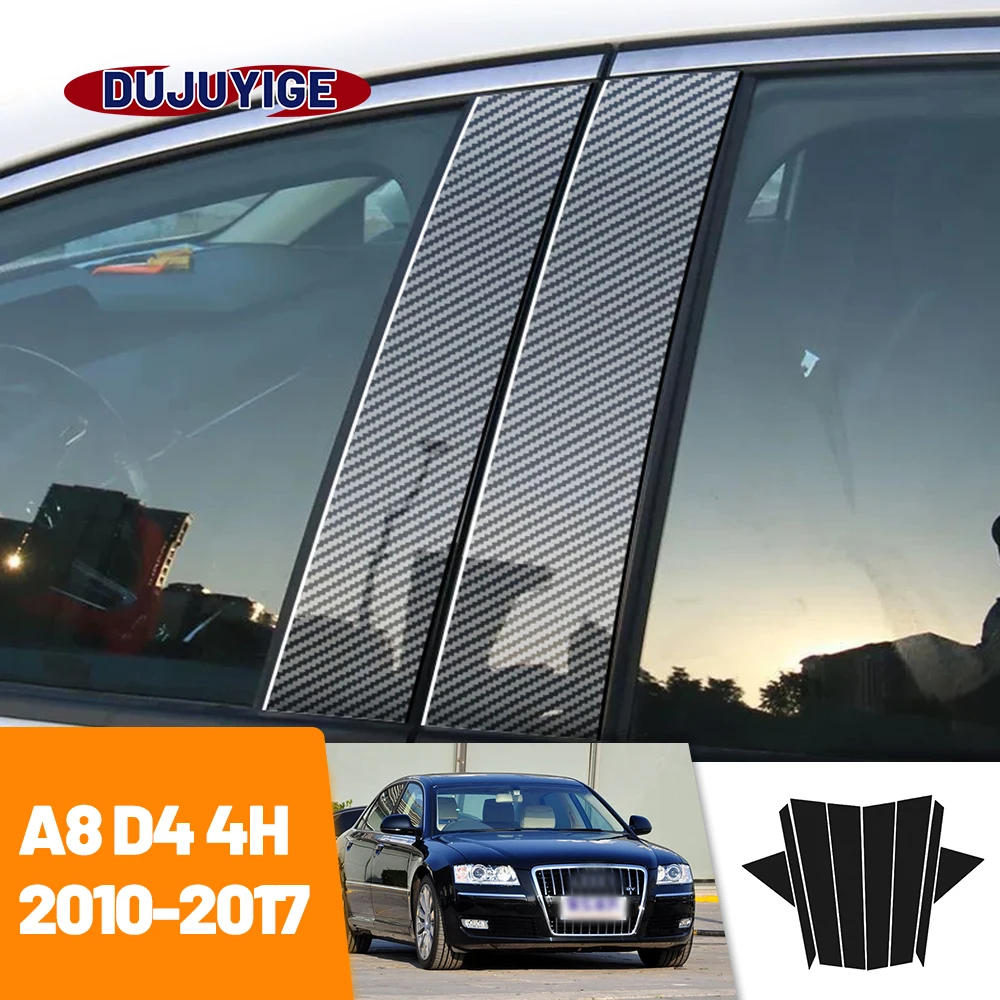 

For Audi A8 D4 4H 2010-2017 2011 2012 2013 2014 2015 Carbon Fiber Window Door Column Deal B C Pillar Post Cover Trim Sticker