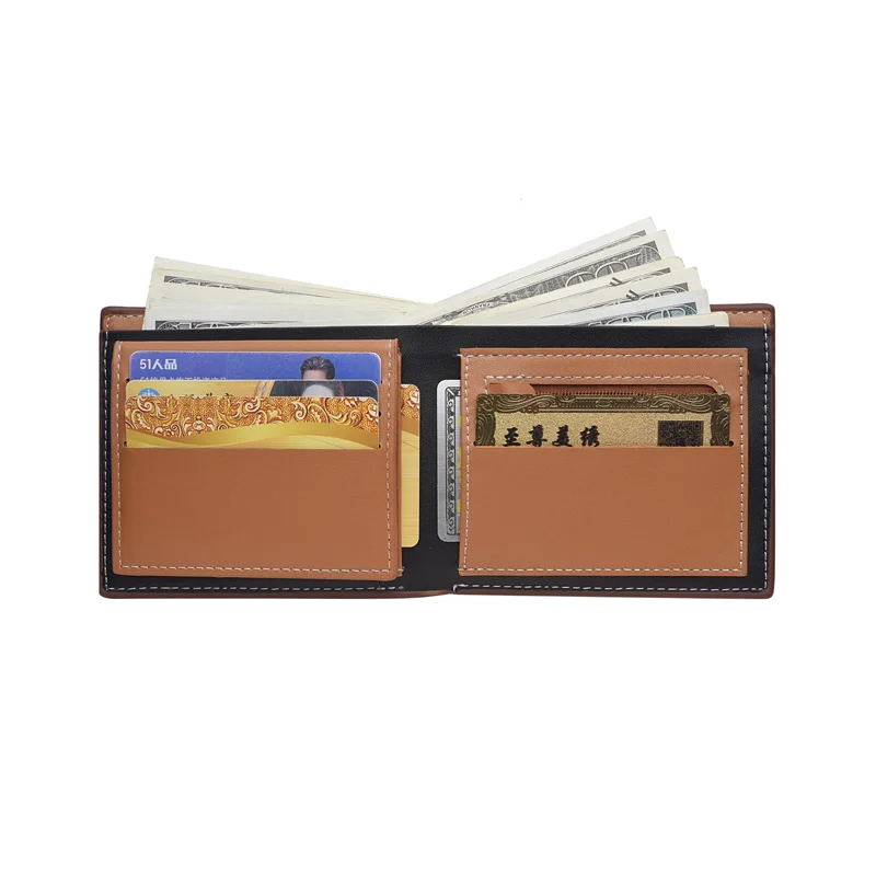 Cartera corta para hombre de piel sintética con múltiples ranuras para tarjetas para tarjetas de crédito y identificación, cartera informal de negocios Retro con doble pliegue