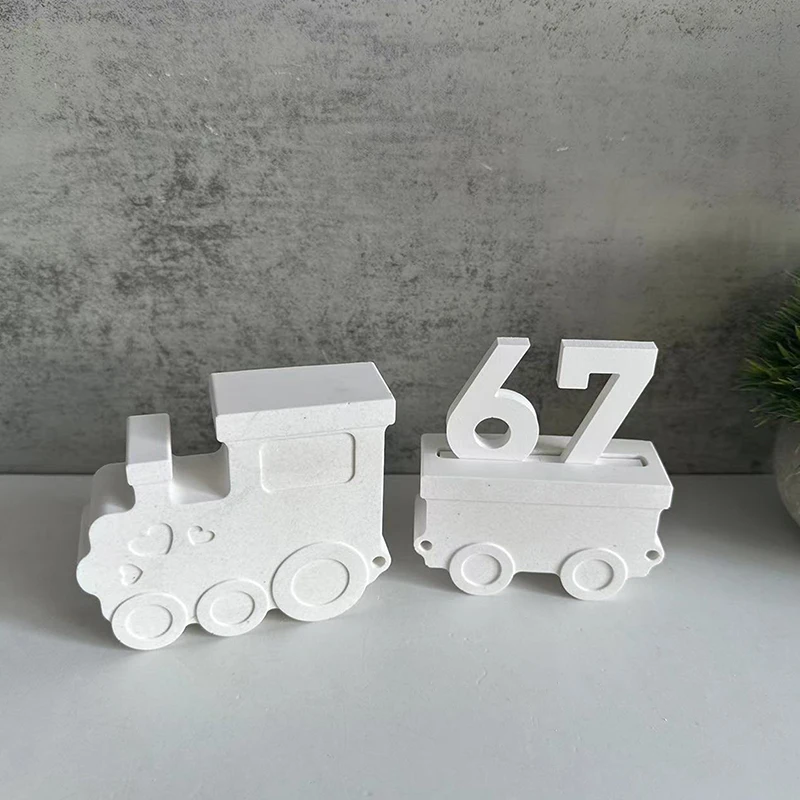 Train Ornament Candle Holder Silicone Mold Xmas Locomotive Candlestick Plaster Molds Train Box Plug-in Concrete Plaster Mould