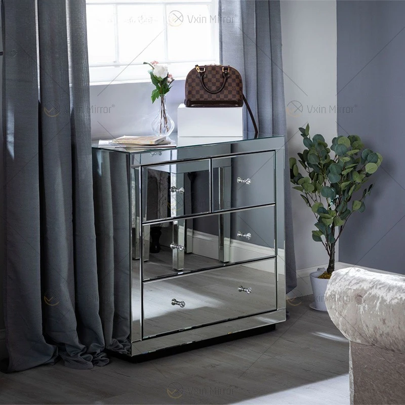 Modern simple bedside mirror chest cabinet storage cabinet bedroom locker furniture American four-drawer wooden edge cabinet