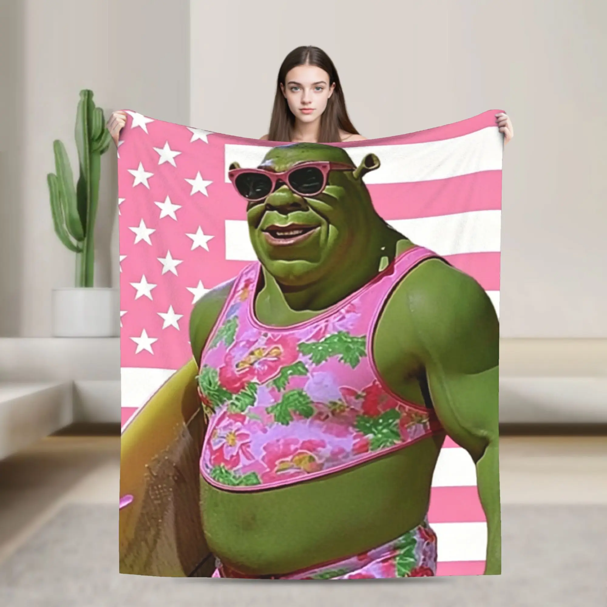 Floral Tank Top Shreks Kawaii Blankets Pink Funny Flannel Novelty Breathable Throw Blanket for Home Restaurant Spring/Autumn