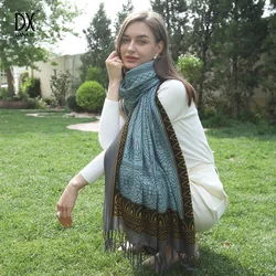 Luxury Brand 100% Pure Wool Large Size Women Bandana Headwarp Pashmina Cashmere Scarf Luxury Merino Poncho Shawl