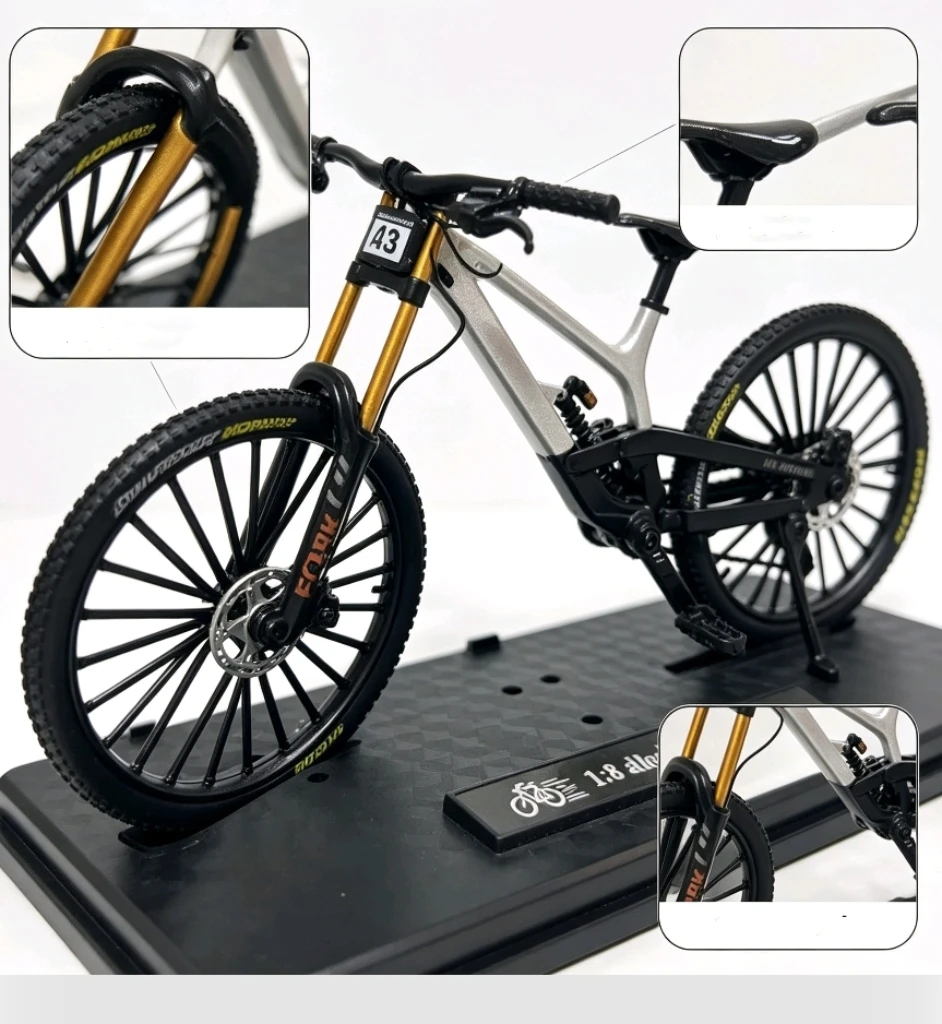 1:10 Model Downhill Mountain Bike Alloy Full Suspension Mini Bicycle Figure with Presentation Base, Collection, Table Decoration view 3