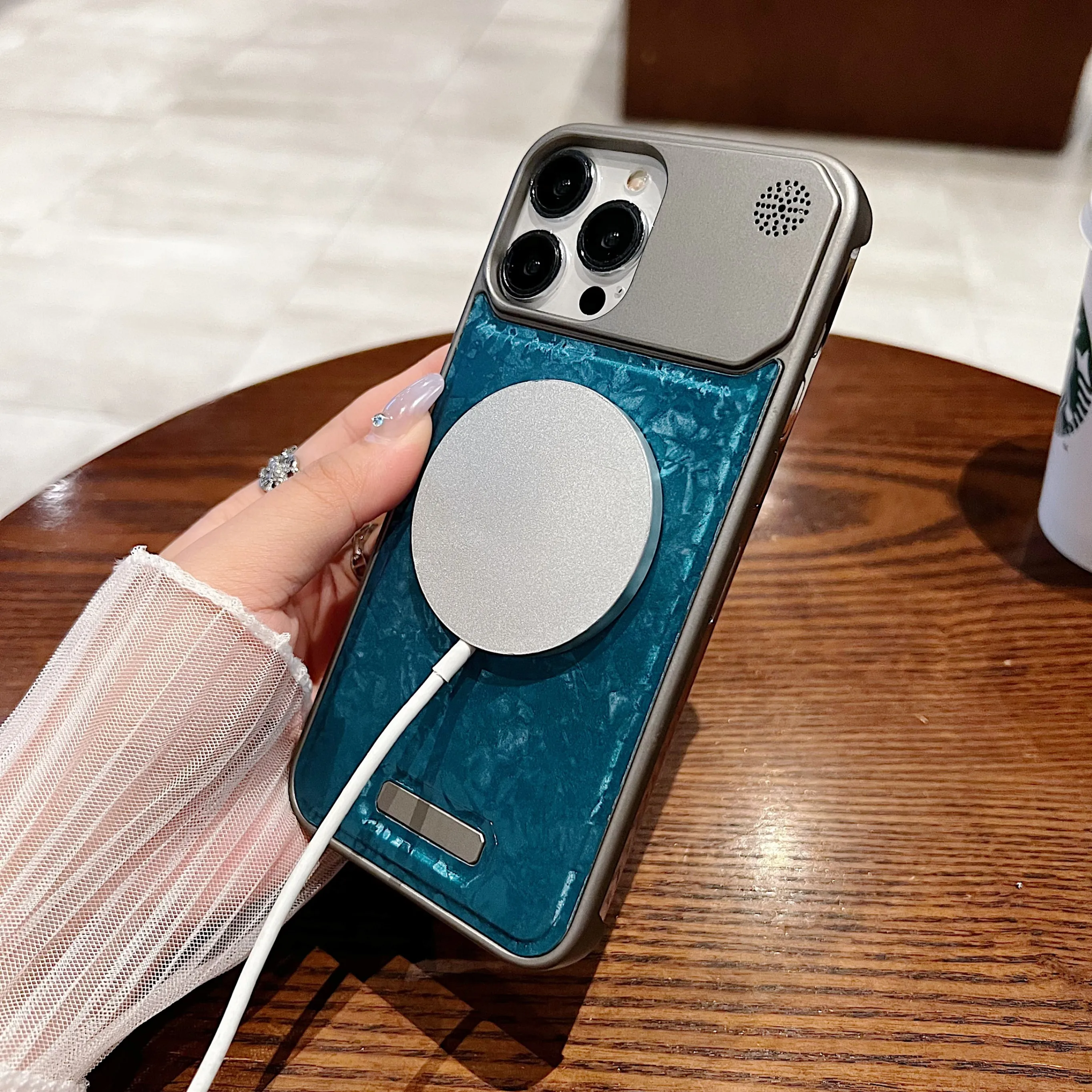 For iPhone 16 15 14 13 12 Pro Max 16Plus Glitter Colorful Shell Pattern Phone Case Plating Frame Shock Protection Aroma PU Cover