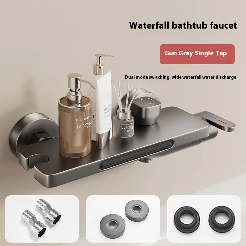 Wall Mounted Bathtub Faucet Cold Hot Water Waterfall Shower Head Edge Mount Home Bathroom 2-in-1 Mixer Tap - Image 2