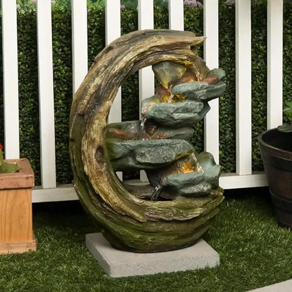 

Curved Trunk Stone Fountain 24"H Garden Water Feature Outdoor Decor