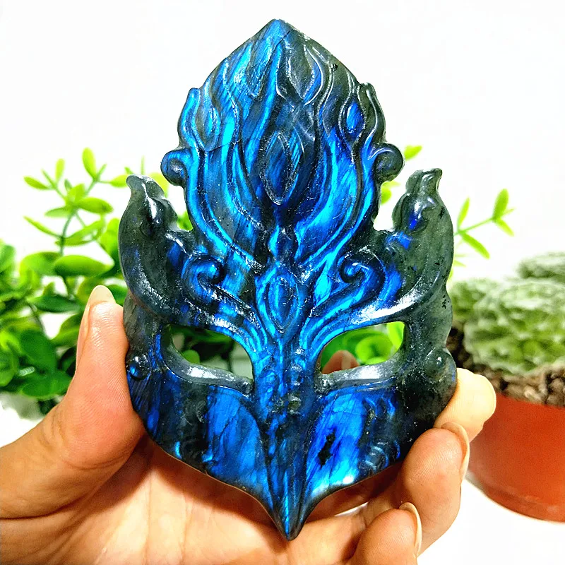 

High Quality Labradorite Natural Stone Crystal Carving Fox Mask Meditation Witchcraft Reiki HEaling Feng Shui Ornaments