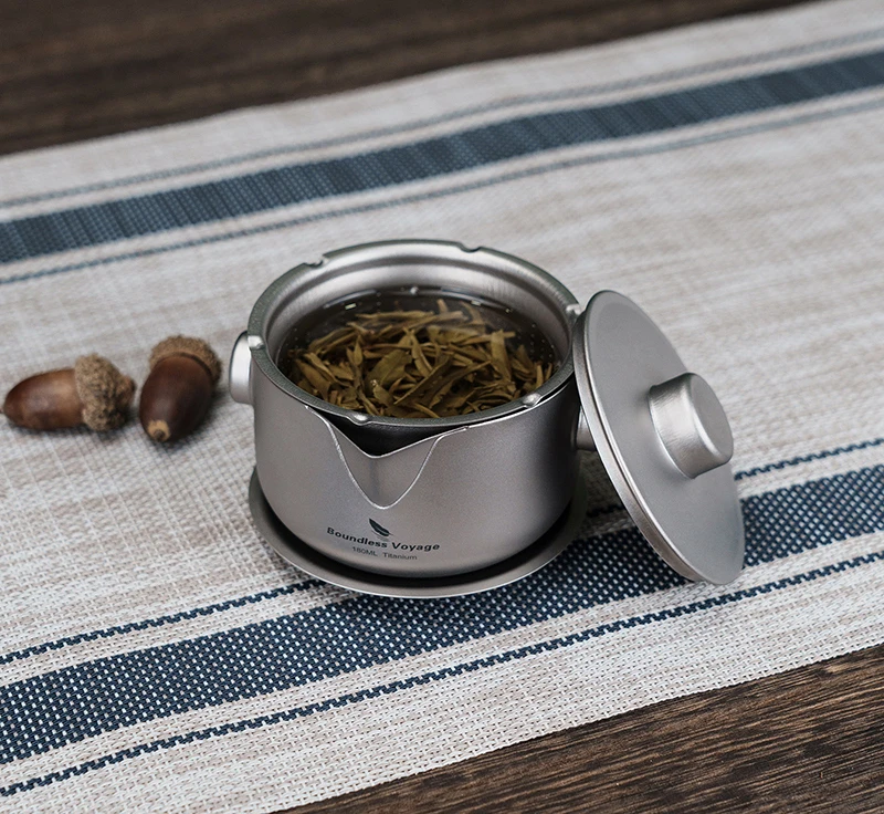 Grenzenlose Reise Titan Gaiwan Teekanne Tassen Doppels chicht Tee maschine mit Deckel & Filter ultraleichte Kung Fu Tee Set stapelbare Tassen – Detail 10