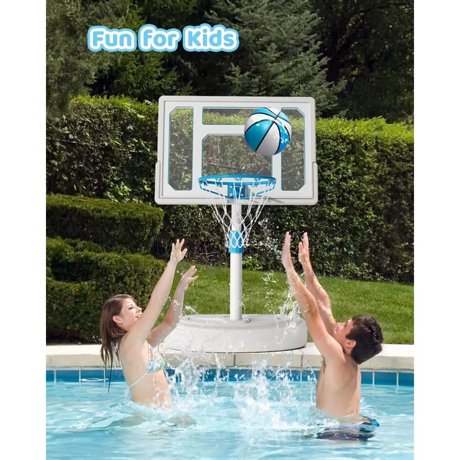 W_Cesto de baloncesto para piscina al aire libre, sistema de portería de baloncesto de agua junto a la piscina ajustable de acero inoxidable con 32 pulgadas