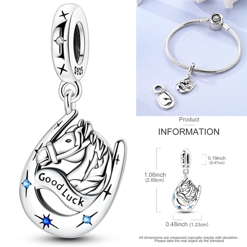 925 Sterling Silber Glücks-Hufeisen-Anhänger mit CZ Zirkon, passend für Armbänder, Taschen, Schlüsselanhänger, DIY-Schmuck, origineller Modeschmuck für Frauen – Detail 13