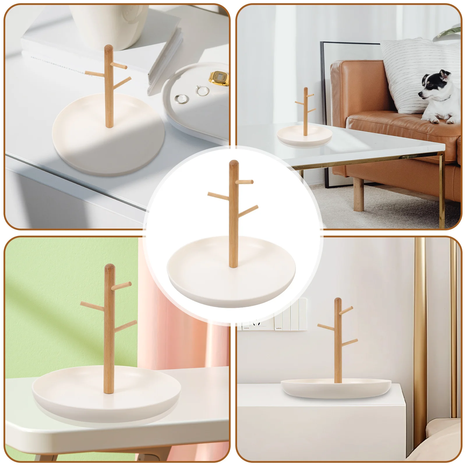 

Jewelry Display Stand Bamboo ABS Durable Tabletop Jewelry Organizer Necklace Earring Holder Key Tray Key Tray Necklace Rack
