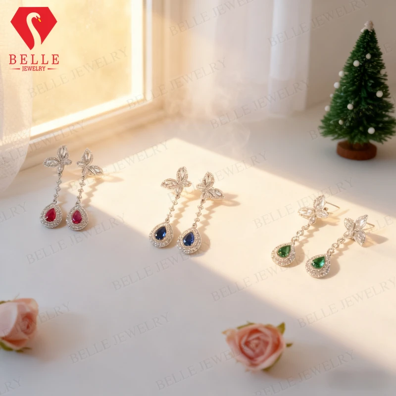 

Серьги с яркими драгоценными камнями 0,8-1 карата, рубин/сапфир/колумбийский стиль, эксклюзивные серьги-гвоздики, подходящие как рождественские подарки, гипоаллергенные