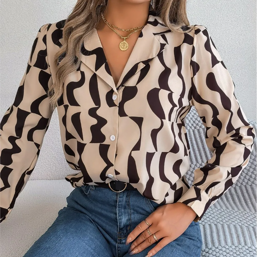 Elegant Women's Blouse Top 2024 Spring Autumn Contrasting Striped Suit Collar Long Sleeved Shirt Office Lady Cardigan Blouses