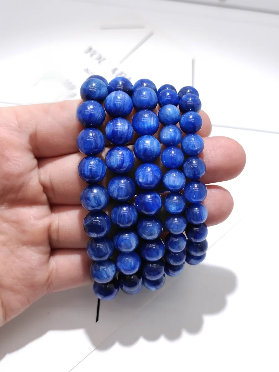 8-12mm Blue Natural Gems Stone Adjustable Kyanite Bracelet 8inch