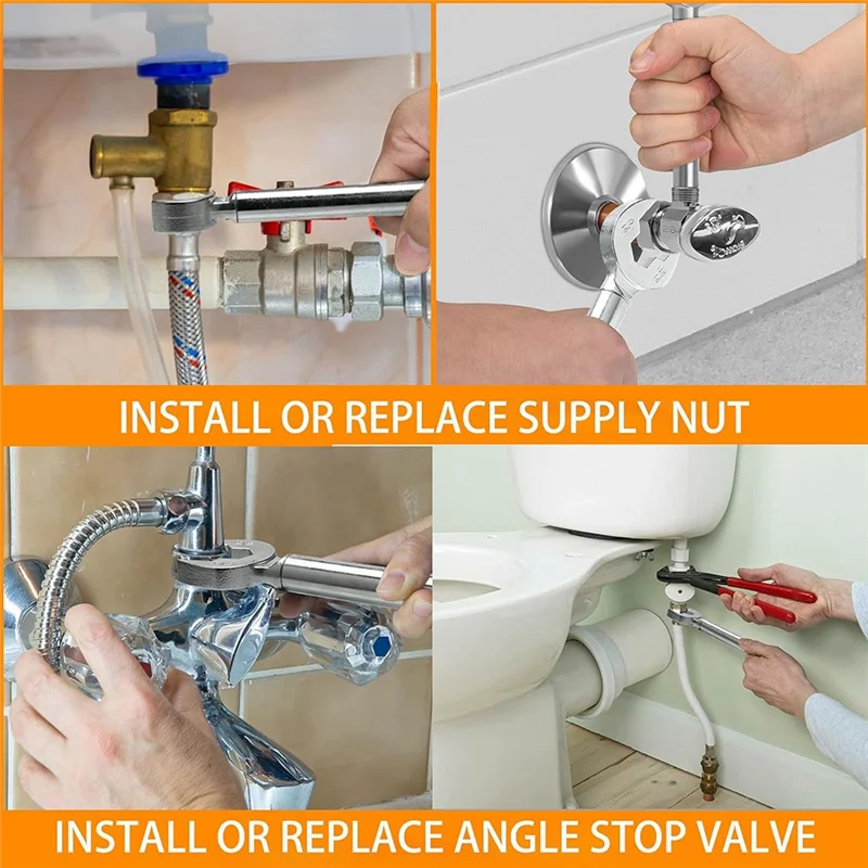 

T98C-Plumber Wrench, 2-In-1 Angle Stop Wrench,Plumbing Tools For Faucet Nuts, And Spigots