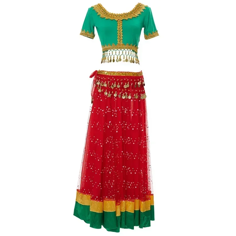 Adult Female Indian Dance Bollywood Belly Dance Costume Contrast Color Large Swing Skirt Group Dance Performance Costume 2025 view 5