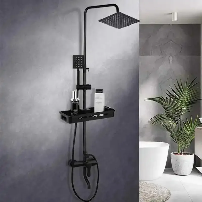 

Душевой набор Смесители для ванной комнаты Латунные наборы Дождевой набор Смеситель для душа Набор для душа Черный настенный латунный современный
