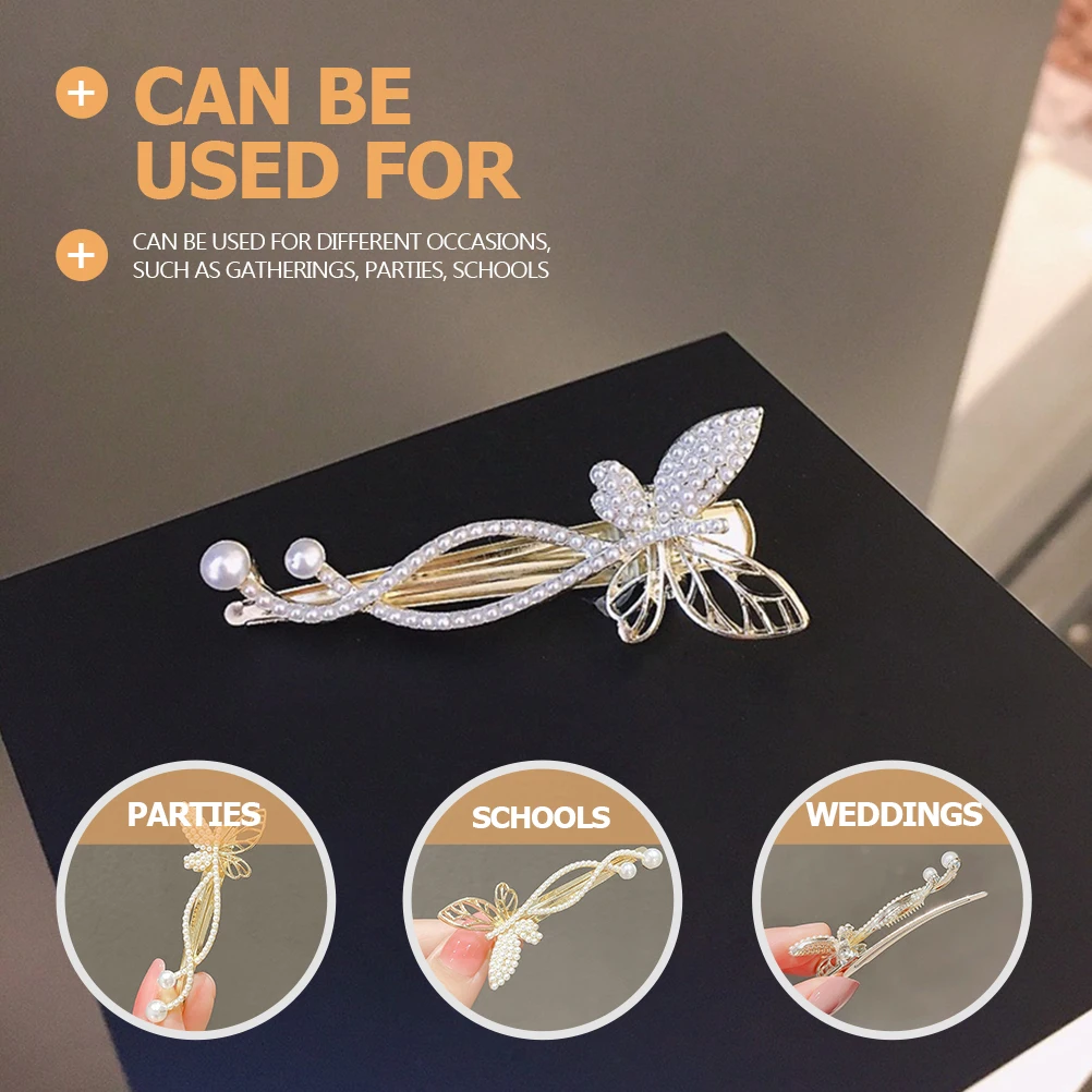 

4 Pcs Pearl Butterfly Hair Clip Pearls Barrette Bridal Women Hairpin Party Evening Accessories Stylish Practical