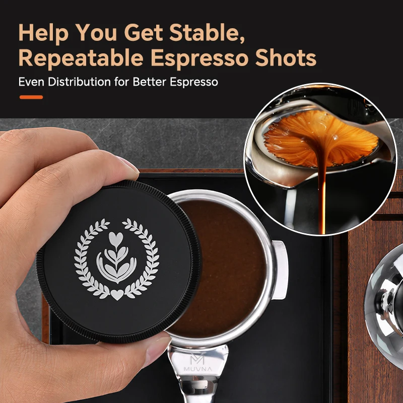 MUVNA Gravity Espresso Coffee Distributor 51/53/58.35mm Adjustable Pneumatic Coffee Leveler 304 Stainless Steel Detachable Base - view 2