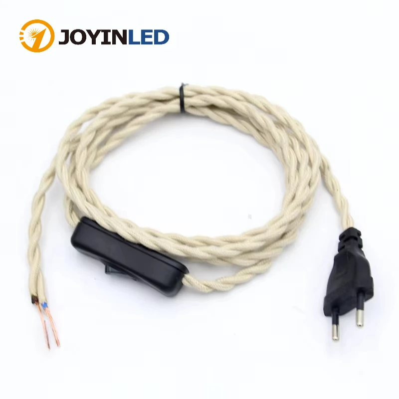 

3m EU/US Plug Power Cord with Switch Weave Rope Plug-in Cord Open Beige Braided Wire with Dimmer for DIY Retro Style Replacement