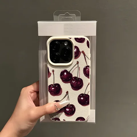 Чехол для телефона с принтом вишни и текстурой кожи для Samsung A05S A06 A07 A15 A16 A34 A35 A53 A54 S23 S25 Ultra, защитный чехол