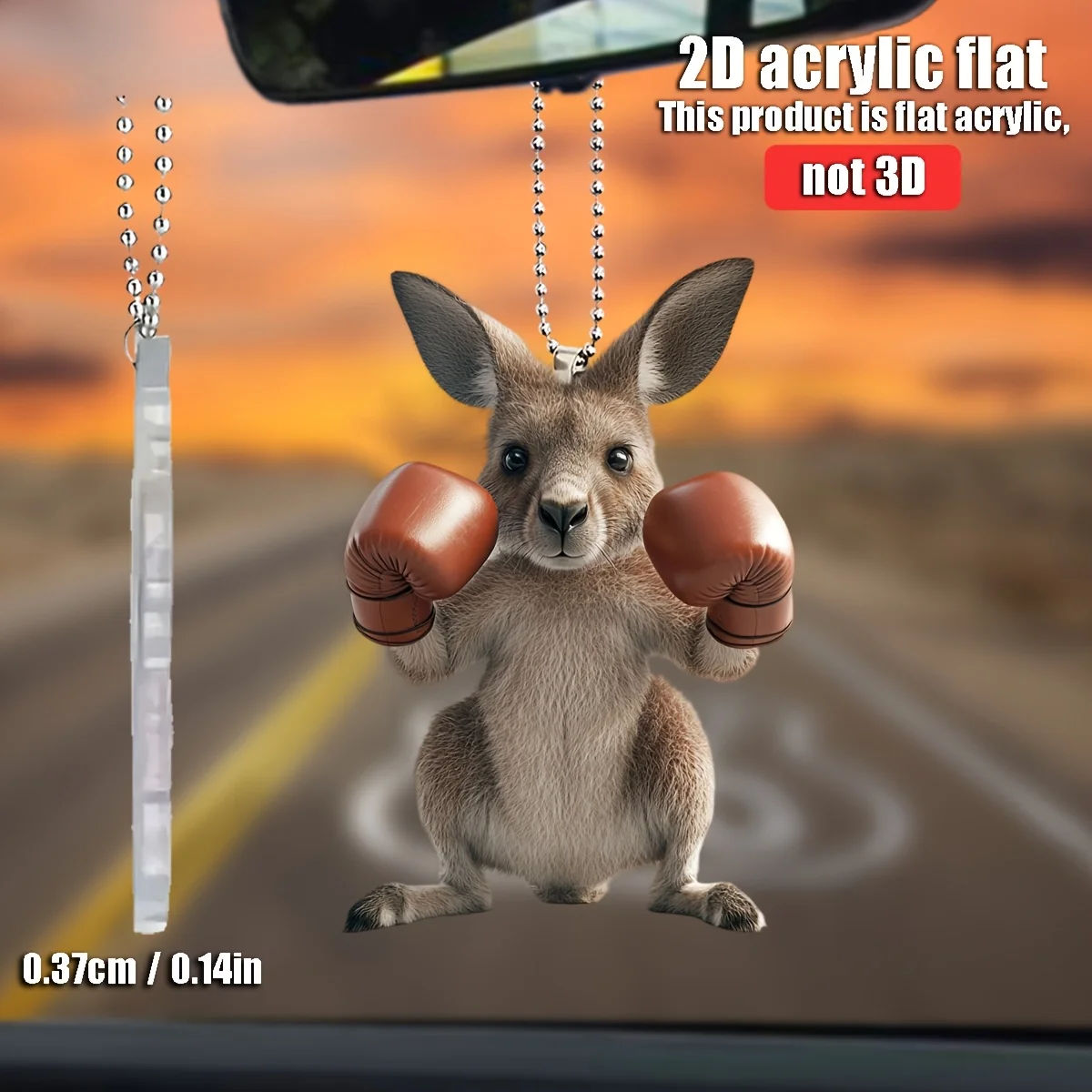 2D Boxing Kangaroo Keychain Fun Acrylic Hanging Ornament Car Pendant Decorations Creative Backpack Halloween Party Gift